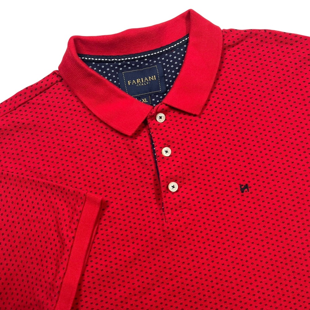 Fariani Italy Polo Shirt Mens XL Red Geometric Print Cotton Short Sleeve Casual